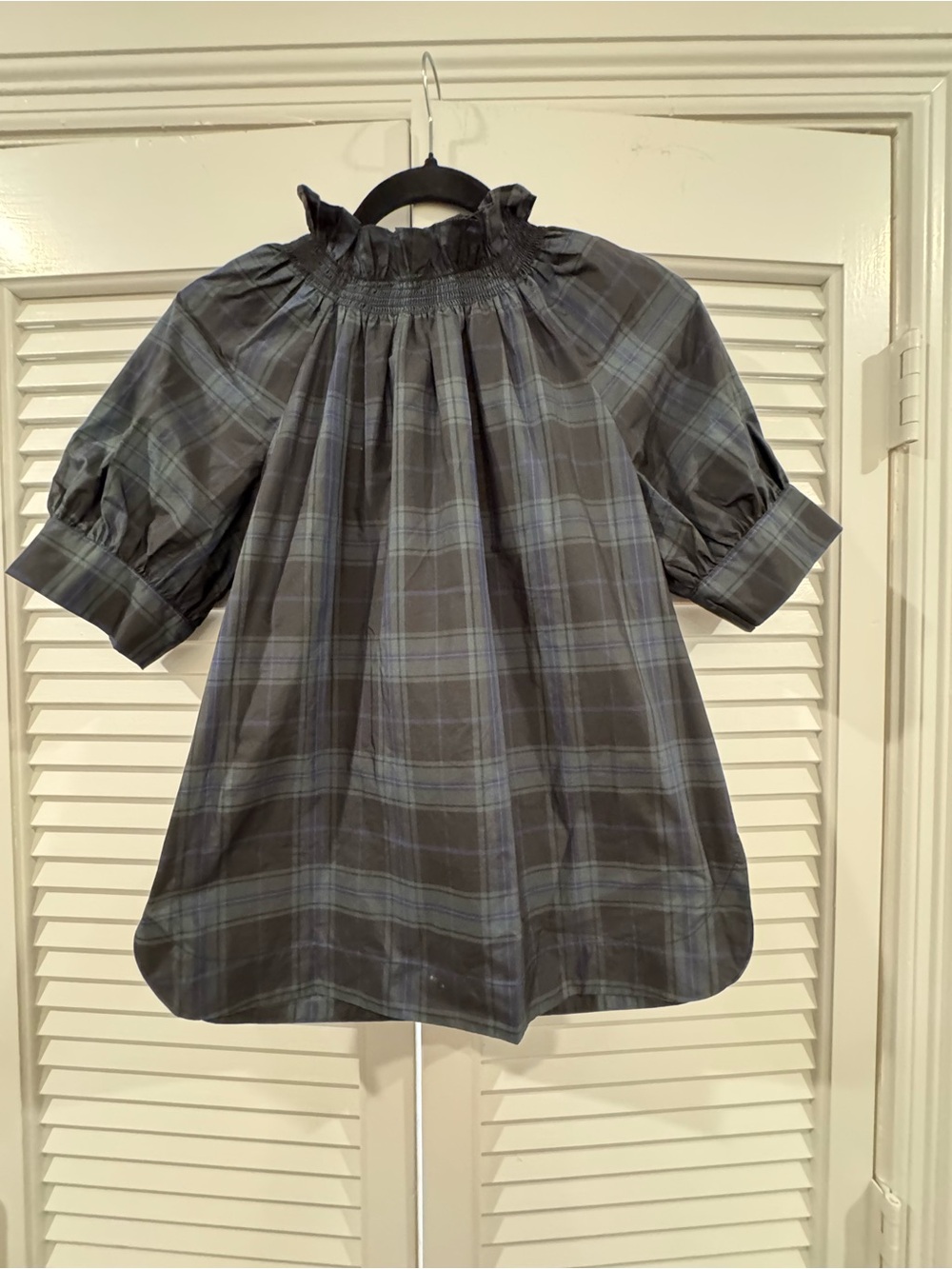 ANTONIO MELANI Black Plaid Ruffle Neck Blouse